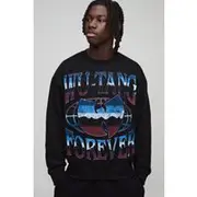 Mens Black Oversized Wu-Tang Clang Band License Print Sweatshirt