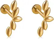 [Niaspi] Stainless Steel Leaf Cartilage Stud Earrings for Women 16G Flower Leaf Cluster Crawler Lip Rings Labret Monroe Studs Conch Helix Tragus Flat Back Earrings Studs Body Piercing Jewelry
