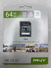 NEW PNY Elite SD SDHC SDXC 64GB Flash Memory UHS-I 4K DSLR Cameras HD Camcorders