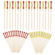200Pcs Bamboo Fruit Sticks, Wooden Toothpicks for Party Tapas Sandwich Canapes Appetiser Fruit Skewe Yellowred