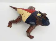 METAL ART HORNED LIZARD SCULPTURE 23" LONG YARD ART HORNY TOAD TEXAS FLAG USA