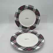 Mikasa Christmas TARTAN WHITE Plaid Bone China Dinner Plate Set of 2 NEW