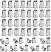 Walquicks 100 Pcs M6 Stainless Rivet Nuts, Rivet Nuts, Nut Inserts, Steel Rivet Nuts Flat Head Threaded Insert Nutserts Rivnuts Set Rivnut, for Automotive, Furniture, Decoration
