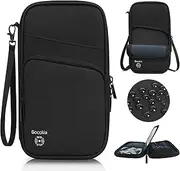 [Gocokia] Family Passport Bag Travel Bag with Shoulder Strap Passport Holder of 5, RFID Blocking Passport Wallet for Men Women, Travel Essentials for Flying, Black, Front pocket, Modern