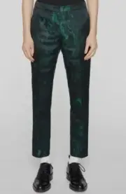 $775 Dries Van Noten Women's Green Poumas Straight Leg Pants Size FR42/US10