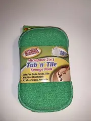 Microfiber 2-1 Tub-Tile Sponge Pads Scrubs Cleans Absorbs Machine Washable New