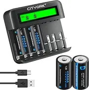 CITYORK 4-Pack D Cell 10000mAh Ni-Mh Rechargeable Batteries with 8 Slot AA/AAA/C/D Ni-MH Ni-CD Battery Charger