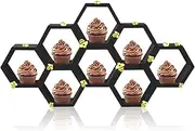 8 Pcs 4.13 Inch Black Cupcake Stand Hexagon Cake Farmhouse Wood Cupcake Stand with Small Bee for Baby Shower Birthday Party Table Decorations