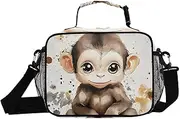 Monkey Cute Watercolor Insulated Lunch Box for Women Men - Ideal for Work, Picnics - Includes Adjustable Shoulder Strap