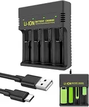 LCD 4-slot Battery Charger for AA & AAA Ni-MH Ni-CD Rechargeable Batteries, Type C and Micro USB Input, Fast Charging Function, Intelligent Battery Detection Technology AA AAA Charge