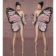 Pink Butterfly Costume for Women Rhinestone Leotard for Butterfly Cosplay