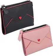 [GAROZATION] Leather Wallet for Women Heart Embroidered Mini Clutch Zipper Pouch Cardholder Compact Handbag