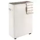 Laundry Basket on Wheels, Slim Laundry Hamper Collapsible Slim 22" Beige-5