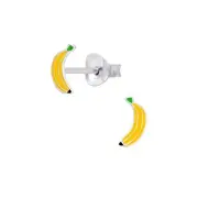 Solid 925 Sterling Silver Yellow Banana Enamel Stud Earrings Nature Women Girls