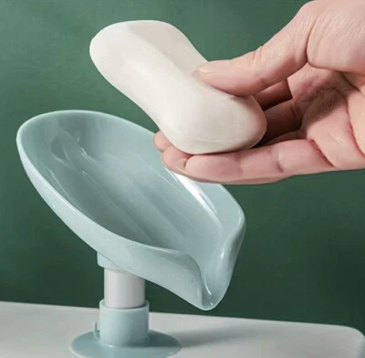 Suction Cup Soap Dish Leaf-Shape Drain Soap Holder for Bathroom Shower Green US