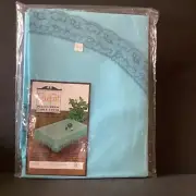 Vintage Kemp & Beatley Perma Press Turquoise 67” Square Tablecloth #6270