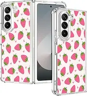 [SuzaCase] Clear Case for Samsung Galaxy Z Fold 6 - Samsung Z Fold 6 5G Case with Stylish Strawberry Pink Pattern Printed Durable Clear Shockproof Drop Protection Back Case for Samsung Z Fold6