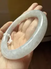 纯天然翡翠A货 55 mm Grade A Burmese Myanmar Jadeite Bangle 冰圓條白月光泛紫