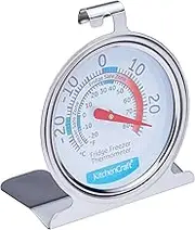 KitchenCraft Fridge Freezer Thermometer with Min Max Temperature Guide, Clear Dial, Stainless Steel, Silver