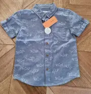 Target - Boys Denim Blue Shark Button Down Shirt - Size 4 RRP $16