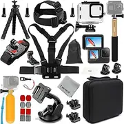[Gurmoir] Accessory Set with Waterproof Housing for GoPro Hero 12/Hero 11/Hero 10/Hero 9 Black, Full Essential Action Camera Accessory Kit Bundle for Go Pro 12 11 10 9 Camera (DT06)