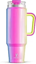 Meoky 40 oz Tumbler with Handle and Straw, Insulated Tumbler with Lid and Straw, Stainless Steel Travel Mug, Keeps Cold for 34 Hours, 100% Leak Proof, Fits in Car Cup Holder (Carnival)