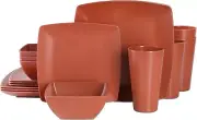 Gibson Home Soho Grayson Square Melamine Dinnerware Set 16pc Red Brick for 4