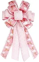 SONGTIY Christmas Tree Topper Bows, Handmade Bowknot with Christmas Tree and Reindeer, 21.3x11.1 Inches Large Size Xmas Decoration for Wedding Birthday New Year Party (Pink)