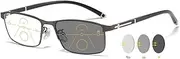 VEVESMUNDO Self-tinting reading glasses, multi-focal progressive glasses, blue light filter, metal, progressive glasses for men and women