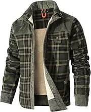 [HYPESTFIT] Men's Fleece Thermal Shirt Warm Flannel Shirt Inner Fleece Lumberjack Jacket Thermal Jacket for Outdoor S