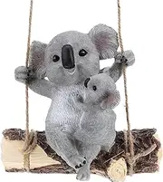 SNOKAY Mother and Child Koala Resin Swing Figurine, Cute Hanging Animal Sculpture for Outdoor Yard, Lawn, Patio, and Cake Decoration