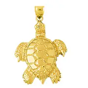 14K Gold Sea Life 25MM Long Turtle Pendant