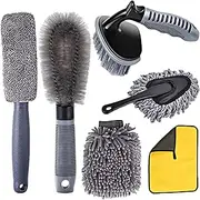 Car Cleaning Kit, 6 Pcs Car Wash Kit Car Duster Wash Mitt Car Wheel Brush Wheel Brushes for Cleaning Car Wheels Cleaning Cloths Auto Duster Brush For Cars, Motorcycles, RVs, Trucks(Grey)