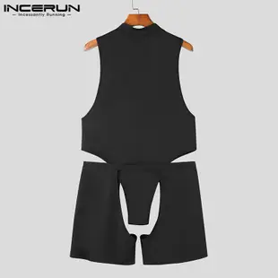 Incerun 男士性感風格 Over Scooped Out Boxers 兩件式無袖純色三角緊身衣褲