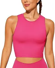 [BAYDI] Women's Sports Bra Without Underwire Bustier Removable Padded Crop Tops High Closed Tank Top Yoga Fitness Soft Bra, Bright Pink, XS