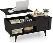 [Giantex] Lift Top Coffee Table with Storage, Living Room Table with Hidden Compartment, Cabinet & Open Shelf, Flip Top Center Table, Pull up Coffee Table for Home, Office (Black)