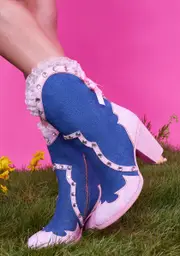 [Sugar Thrillz] Tickled Pink Denim Cowboy Boots