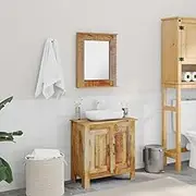 Bathroom Vanity Cabinet Set with Mirror, Solid Mango Wood, 36Inch Console Mount, Floating Modern Sink Vanity