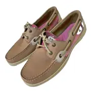 Sperry Top Sider Bluefish Linen Womens Tan leather Boat Shoes Size 10m
