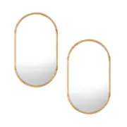 Oikiture Wooden Wall Mirrors Oval Mirror 84x50cm Set of 2 Home Decor