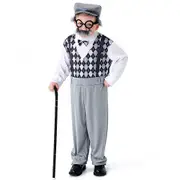 Kids Grandpa Fancy Dress 100 Days Of School Old Man Cosplay Party Costume,Grey - 8-10Years