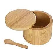 Salt Pot - Salt Container, Wood Cellar Bowl Box, Condiment Holder Jar with Magnetic Lid and Spoon, Wood Spices Seasonings Keeper Cellar Box, for Kitchen Countertops Pantry