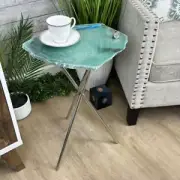 Natural Green Quartz Side Table Live Edge Handmade Living Room Furniture