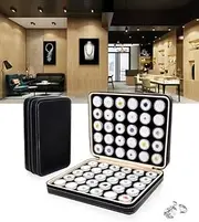 [OWEITE] 60x Portable Gem Diamond Gemstone Display Leather Case Medicine Earrings Collection Storage Box for Nail Art Accessory as Gift