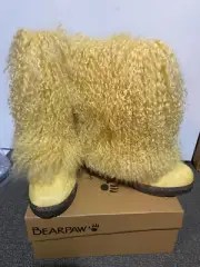 NEW BEARPAW Boetis ll Yellow Real Lamb Fur Wool Boots Womens Size 6