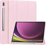 [Miimall] Case Compatible for Samsung Galaxy Tab S9 Tablet 2023, [Slim Leather + Foldable Design] [TPU Back Full Protector] [Auto Wake/Sleep] Trifold Stand Cover Case for Galaxy Tab S9, 11inch(Pink)