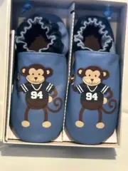 Robeez Baby Boys Football Monkey Ocean Blue Soft Sole Shoes size 3-4 yrs