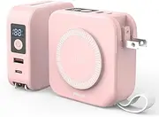 PHILIPS Power Bank Wireless 10000mAh 22.5W Powerbank Built-in Cable 3 in 1 Portable Battery Pack Magnetic Universal Travel Charger Fast Charging Adapter (UK,EU,AU) Compatible with MagSafe (Pink) v2