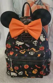 Disney Parks Loungefly Minnie Mouse Halloween 2021 Mini Backpack Allover Print