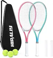HIRALIY Tennis Racket, Tennis Racket Set Including 3 Tennis Balls, 2 Tennis Overgrips and 1 Tennis Bag, 27 Inch Recreational Tennis Racquet 2 Pack，for Adults，Men，Women，Beginners
